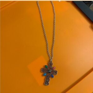 Avon Vintage 1972 Cross Necklace with Multicolor Stones